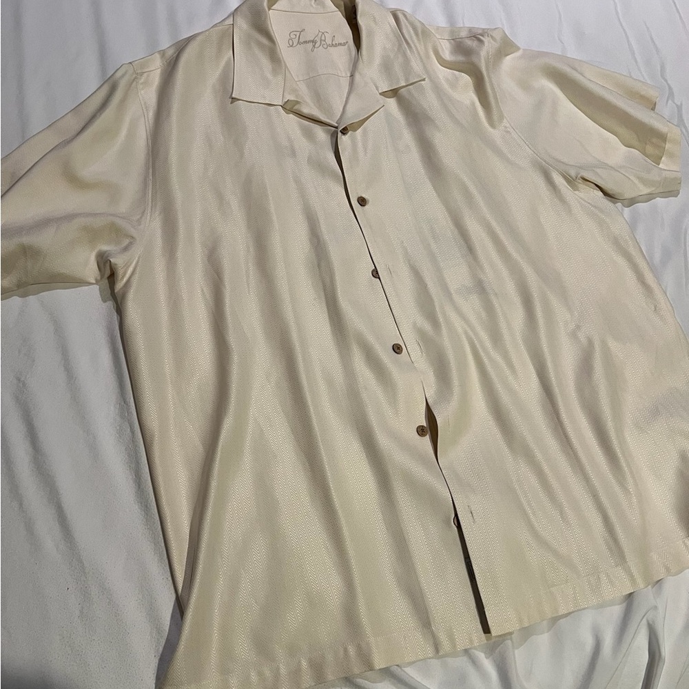 Cream silk Tommy Bahama button up shirt